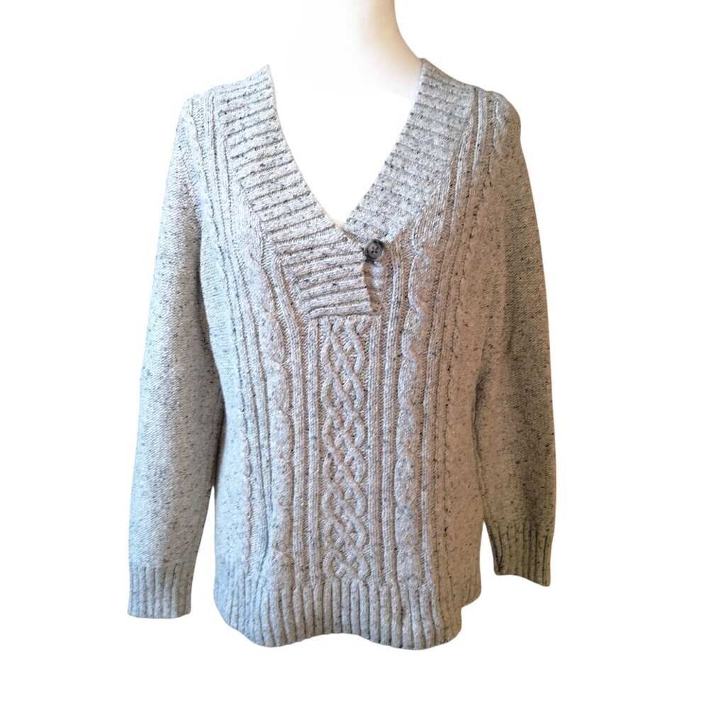 ST. JOHN'S BAY SIZE PETITES LARGE LONG SLEEVE CABLE KNIT SWEATER CLASSIC GRAY